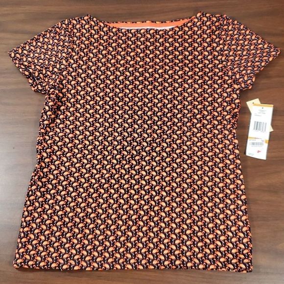 NEW NWT Jones New York Flamingo Cap Sleeve Classic Navy Combo Shirt Small Petite - Picture 1 of 8